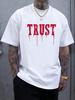 Men's Black "TRUST" Graphic T-Shirt - Casual Sporty Style, Short Sleeve Crew Neck, Distressed Red Print, Lightweight  Blend