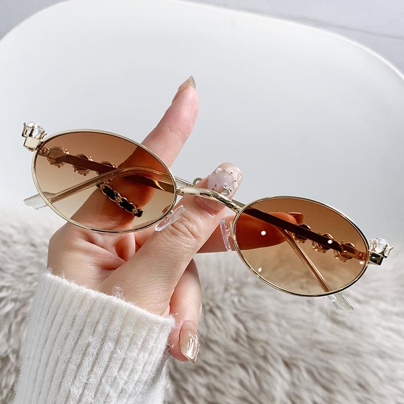 New Fashion Diamond Sunglasses Women Small Frame Oval Sun Glasses UV400 Vintage Sunglass Y2K Eyewear With Box