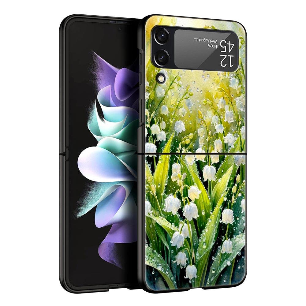 Lily Of The Valley Clear Floral Hard PC Phone Case For Samsung Galaxy Z Flip 7 6 5 4 Black Cover For Galaxy Z Flip3 Foldable Bag