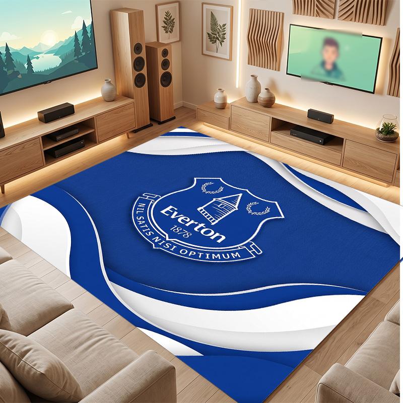 Everton Football Print Crystal Velvet Rug, Comfortable Water Absorbent Non Slip Indoor Floor Carpet