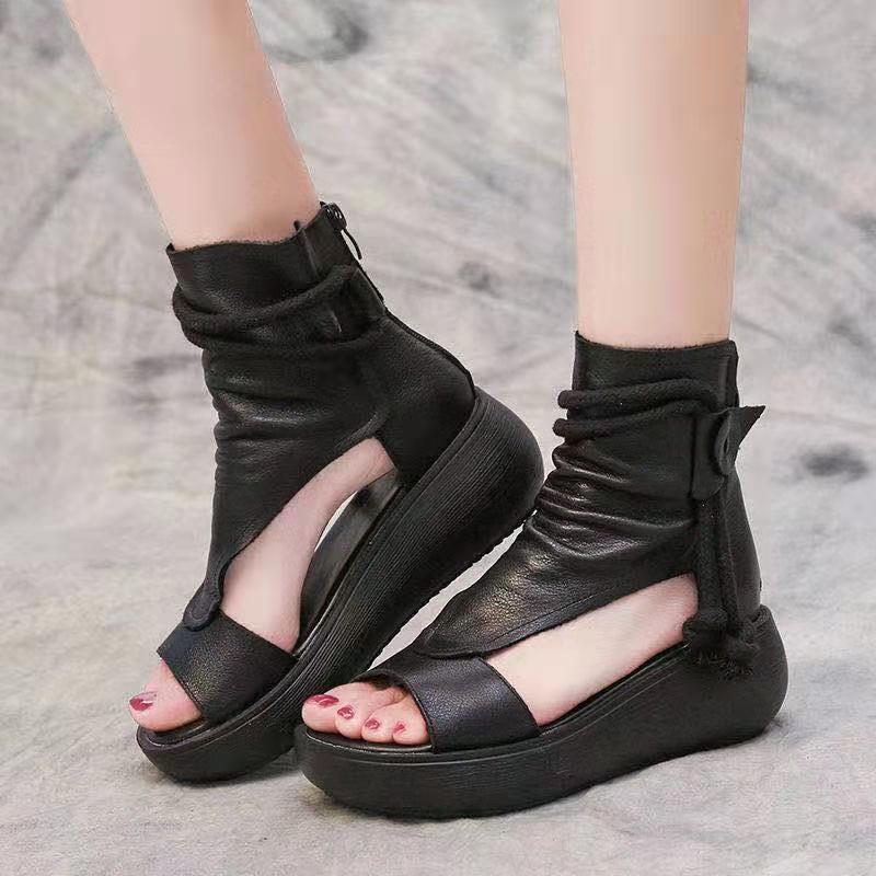 Women's Summer Thick Bottom High Top Roman Shoes Casual Slope Heel Height Increase Boots