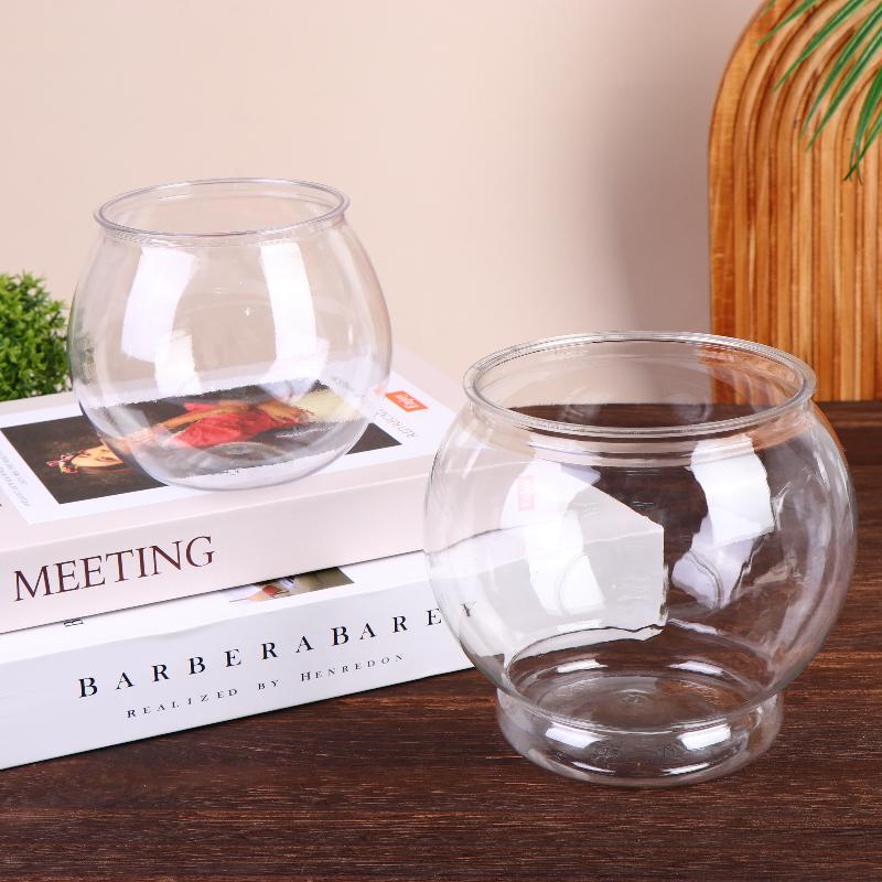 Transparent Round Ornamental Fish Tank Portable Goldfish Small Fish Bowl Pet Plastic Lightweight Desk Aquarium Bowl Home Decor