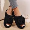 Warm Bowknot Decor Slippers, Casual Open Toe Plush Shoes, Comfortable Indoor Home Slippers