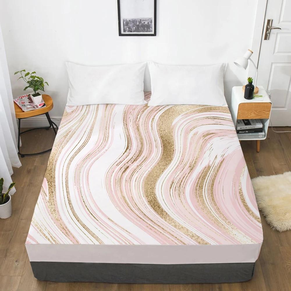 Mattress Cover Fitted Sheets With Elastic Band Bedsheet Bed Sheet Linens 160X200/200X220CM Size 3D Printed Pink plaid