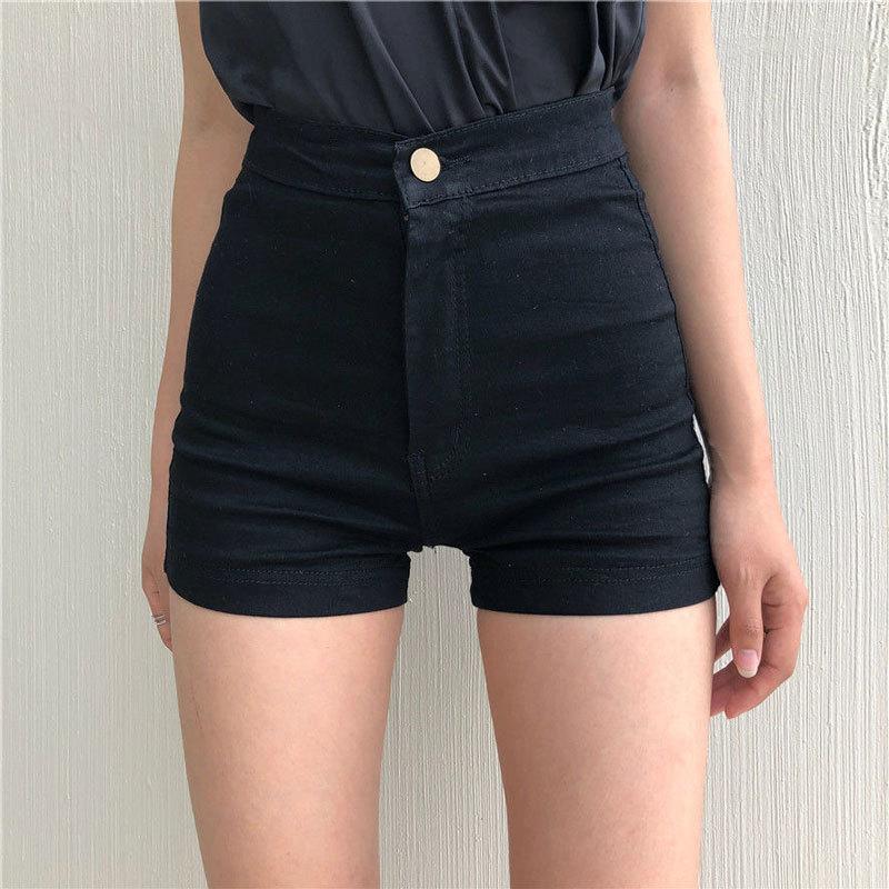 Comfortable Skinny Fashionable and Versatile Black High Waist Denim Shorts Female Summer Pants Tight Package Hip Elastic Super Short A-line Pants