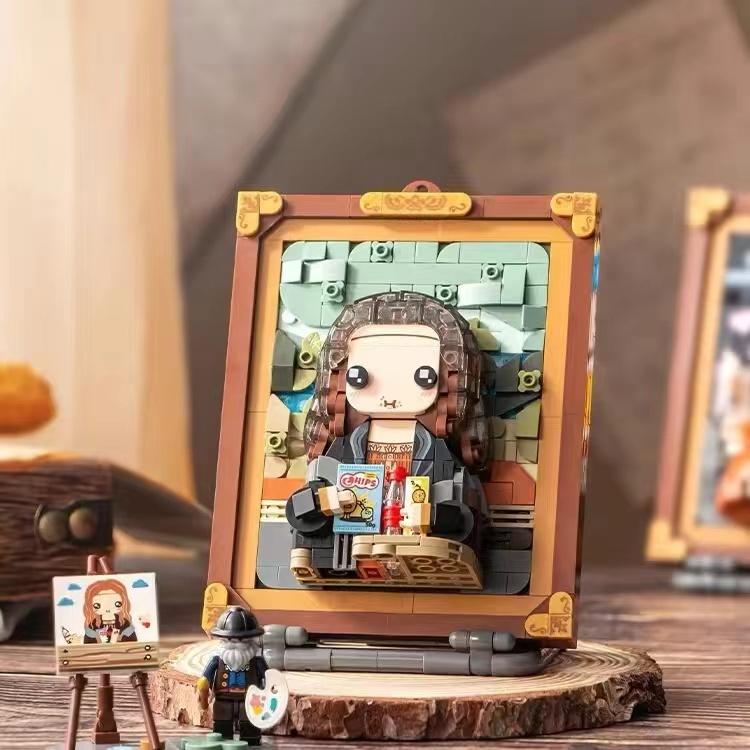 World Famous Painting Building Blocks Diy 3D Model Mona Girl Wearing Pearl Earrings Model Assembled Toy Gift Home Decor