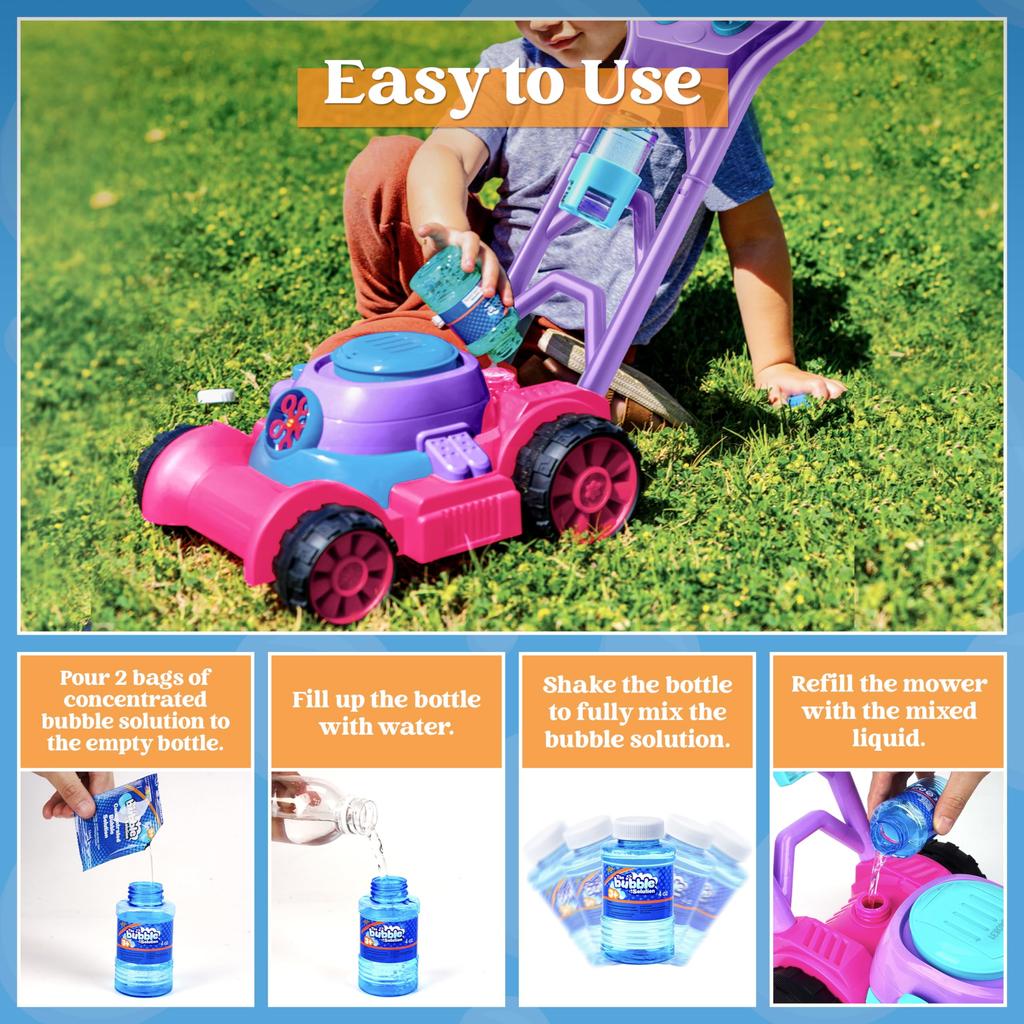 Bubble Lawn Mower Bubble Machine Warm Season Outdoor Playthings Pink Bubble Blower Designed for Children 3-6 Birth Date Gifts