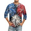 Men's Fashion Casual Independence Day Print  Neck Seven-point Sleeve Top T-shirt