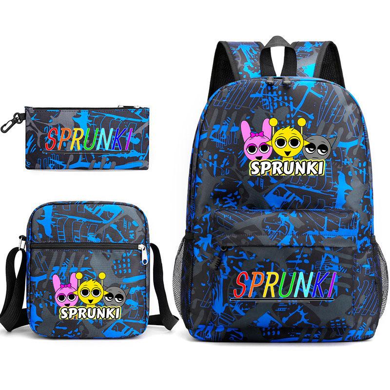 New Rhythm Box Sprunki Music Game Schoolbag Backpack Pencil Bag Three-piece Set Student Heat Transfer Backpack