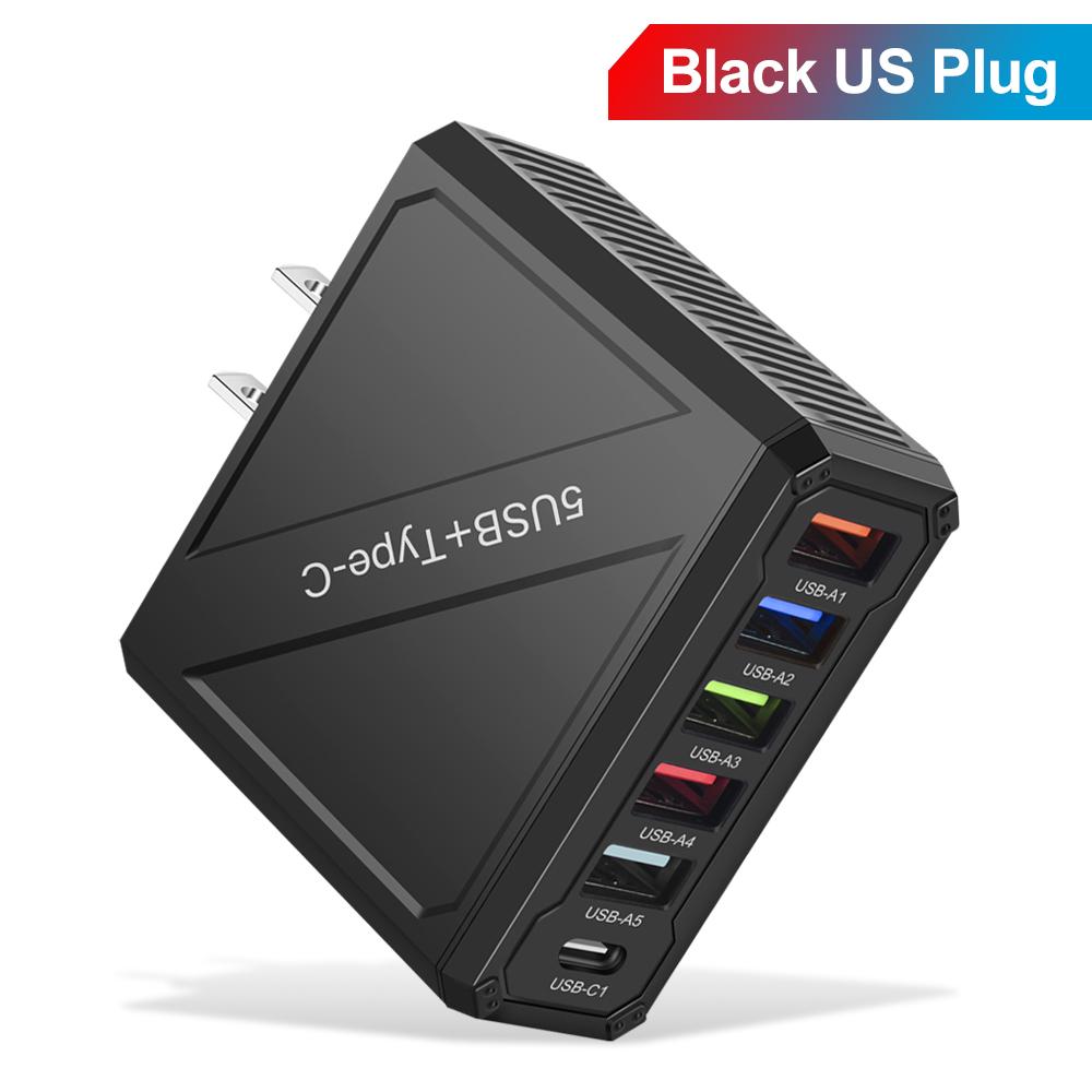 3.1A 6 Ports USB Charger PD Fast Charging Adapter for IPhone 16 15 14 Xiaomi Samsung Mobile Phone Plug Charging QC 3.0 Wall Charger