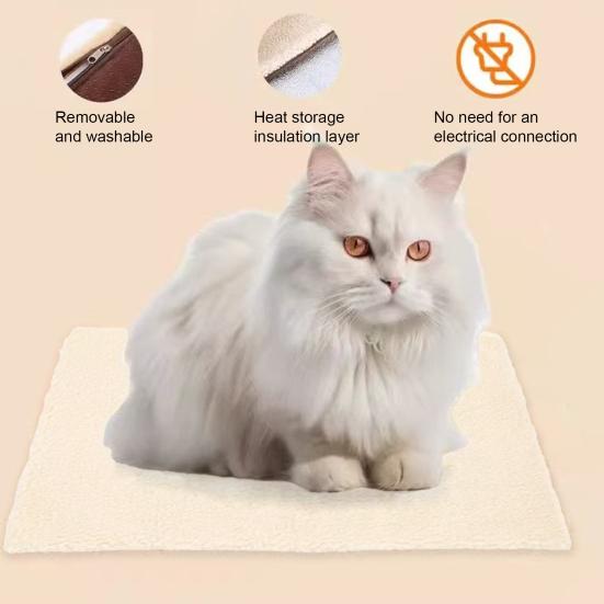Self Warming Cat Mat Plush Thermal Dog Pad with Non-Slip Bottom Non-Electric Pet Warmer Pad with Removable Washable Cover for Indoor Outdoor Use