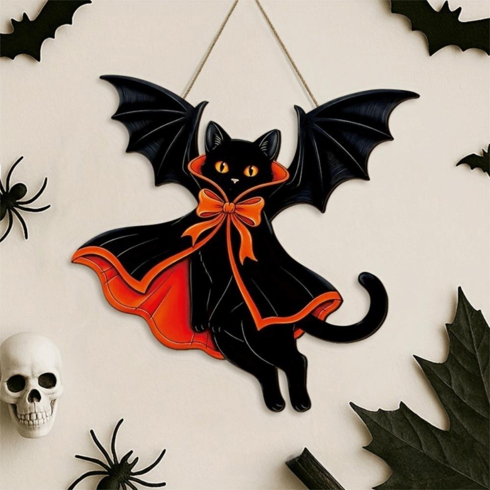 Gothic Style Halloween Bat Welcome Sign Wooden Hanging Decoration Sign Outdoor Garden