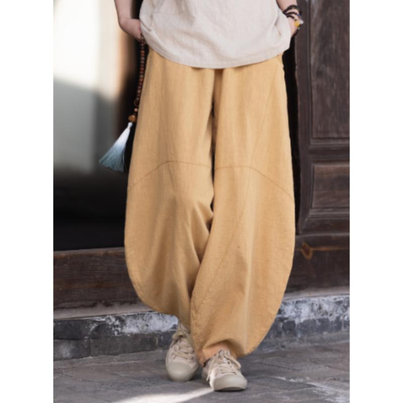 Female Bloomers Ramie Sand Fried Old Loose Relaxed Pants Literary Retro Cotton and Linen Meditation Tai Chi Pants