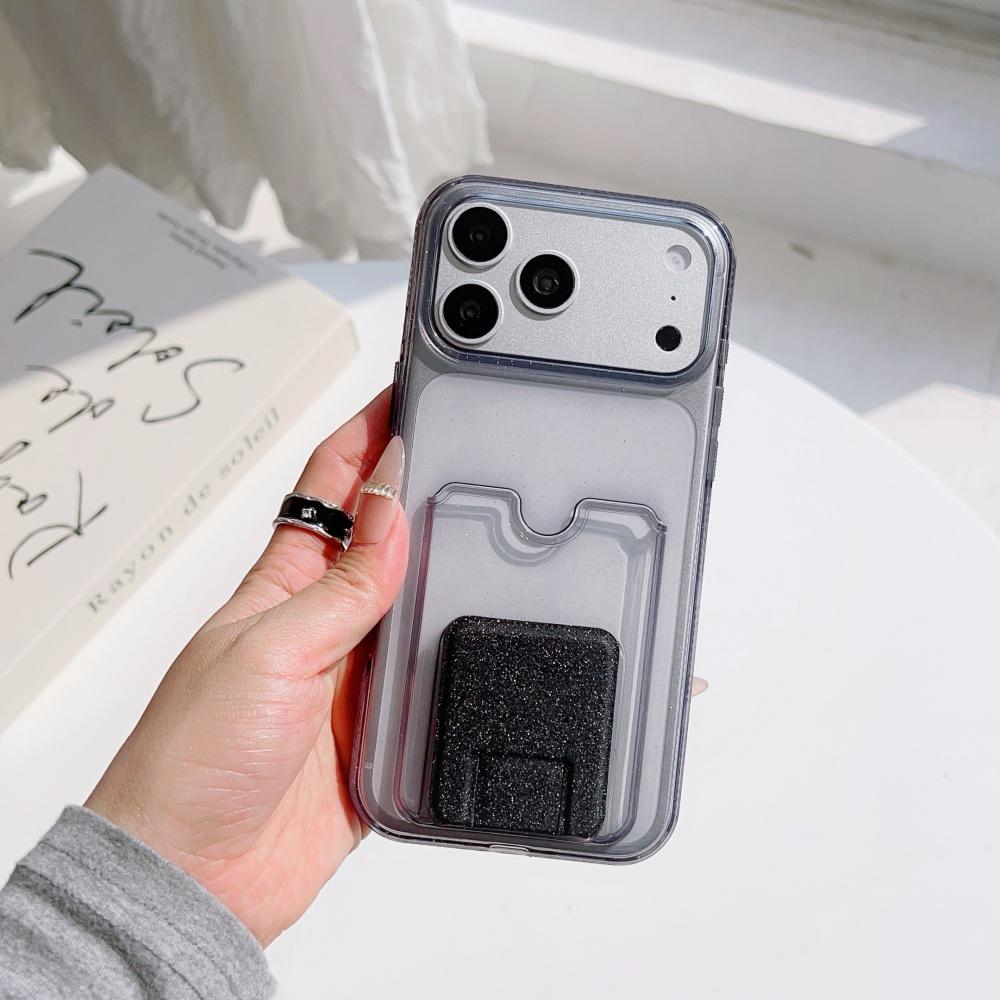 Glitter Bling Clear Card Holder Slot Phone Case For iPhone 17 Air 16 15 14 13 Pro Max Plus Wallet Pocket Bracket Cover