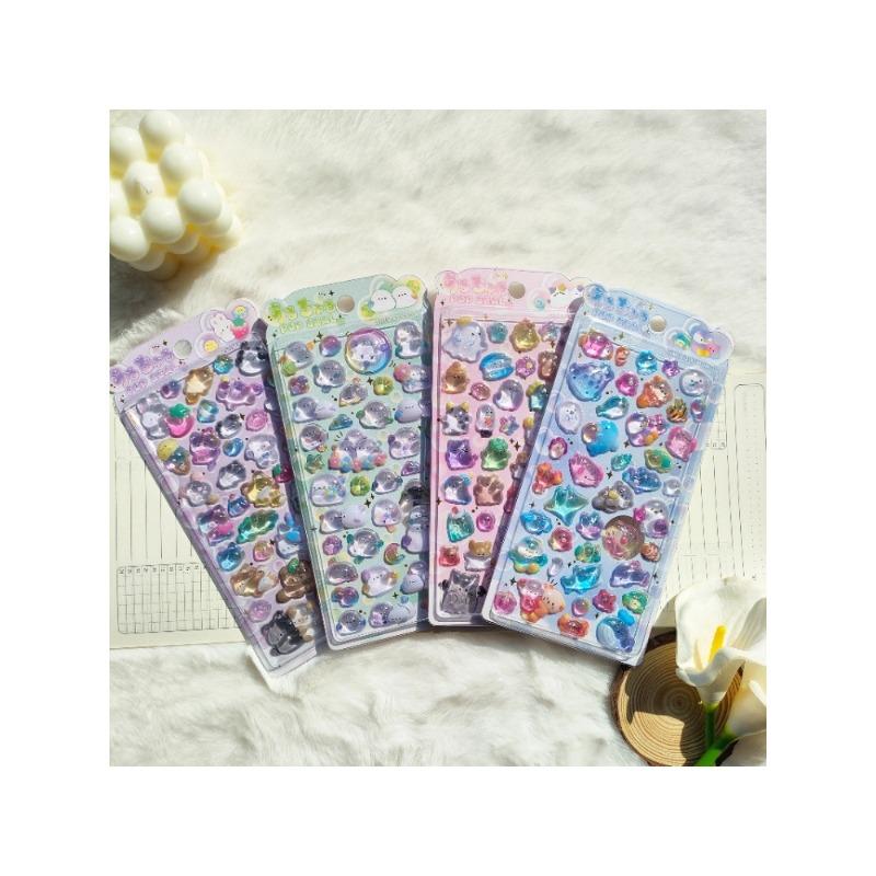 New 4-Piece Set Of Sparkling Crystal Decorative Stickers - Cute Animal And Flower Designs For Phone Cases And Laptop Stickers