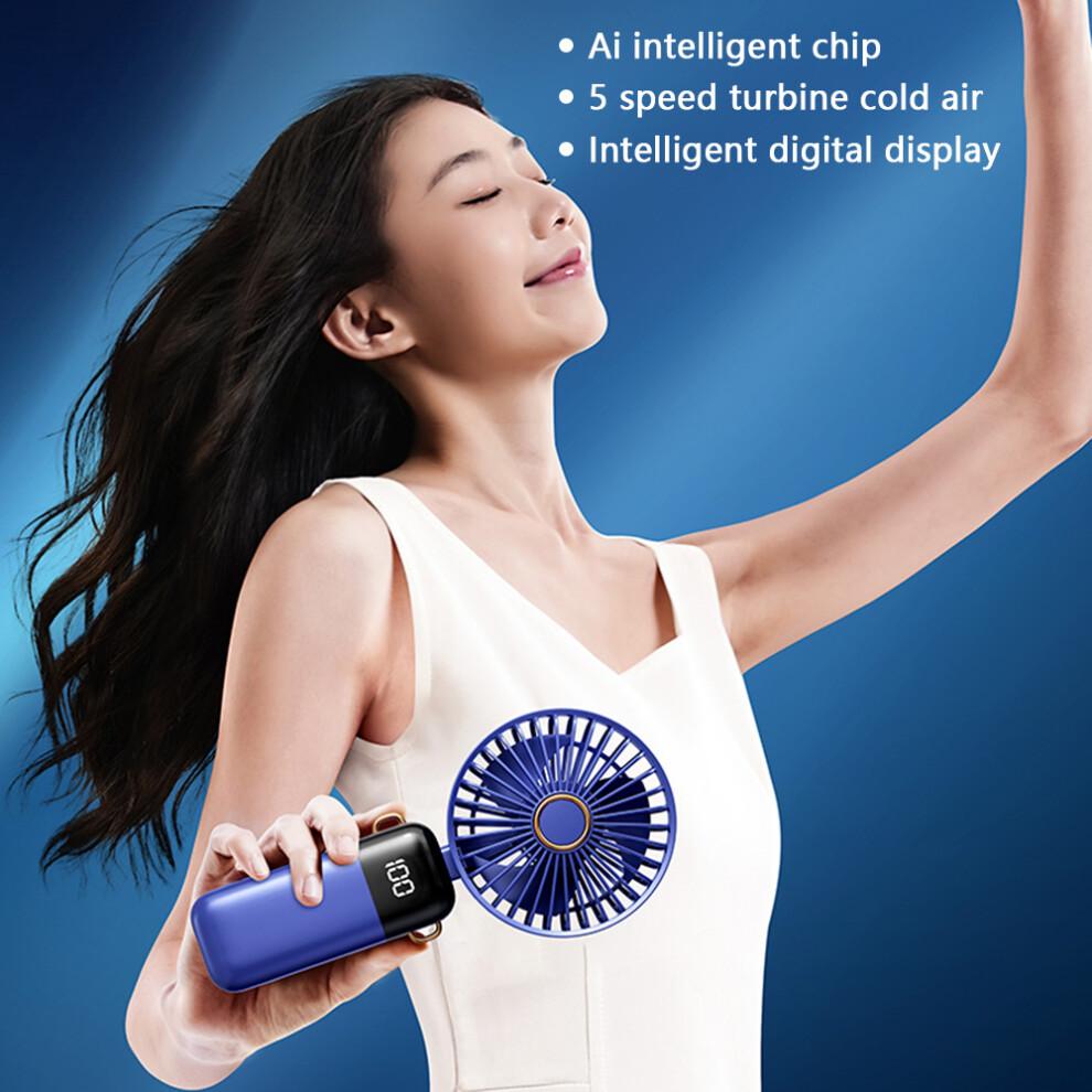 (Rosa) Leistungsstarker Handventilator mit Digitalanzeige 1200mAh 5 Geschwindigkeiten Schreibtischventilator USB-Aufladung Kühlventilator