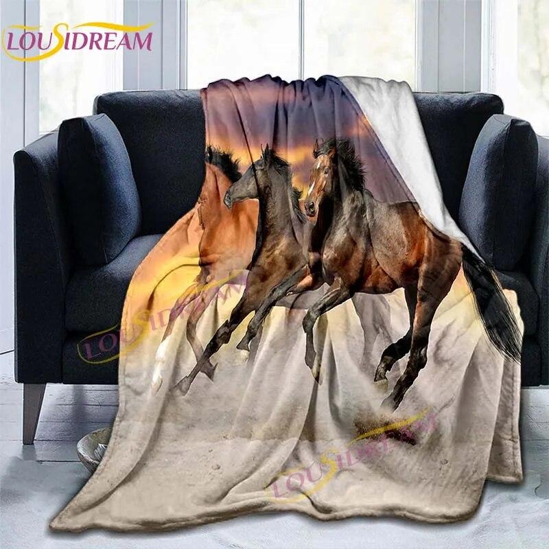 Coperta Cavallo al Galoppo Coperte in Flanella Animale Coperte con Stampa Decorazione Artistica 3D Coperta Cavallo Bianco Copriletto Divani Coperte da Lancio