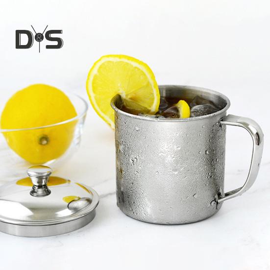 Gobelet à eau en acier inoxydable avec couvercle et poignée, pour boissons chaudes et froides, pour camping, pique-nique, barbecue, résistant à la corrosion, facile à nettoyer, à paroi simple