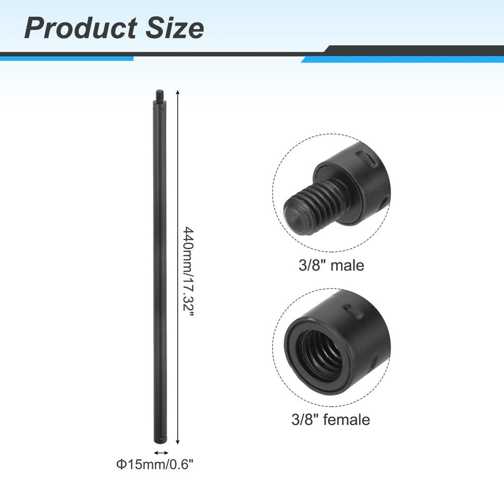 uxcell Metal Microphone Stand Extension Pipe, 38-inch Male to 38-inch Female, Microphone Extension Rod, 17.32 x 0.6 inches, Black