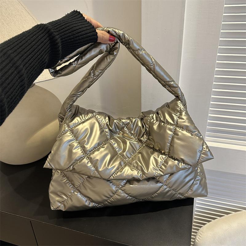 Dames Ruimte Katoen Designer Schoudertas Winter Dons Gevoerd Gewatteerd Grote Capaciteit Handtas Shopper Draagtas