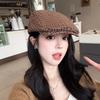 Retro Plaid Progressive Hat Women's Autumn and Winter Versatile British Style Newsboy Painter Hat Backward Wearing Woolen Duck Beret