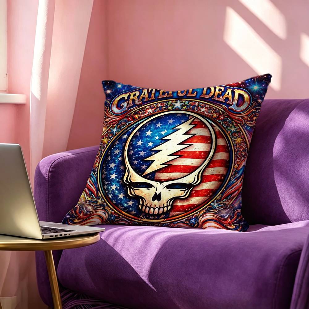 GGrateful DDead Band Square DoubleSided printed Pillow Case Bedroom Bedside Pillow Sofa Cushion Cover