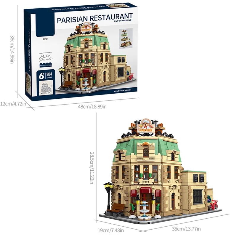 3104PCS Paris Restaurant Building Blocks Creative City Street View MOC Bricks Model Set With Lights Kids DIY Toys Holiday Gifts