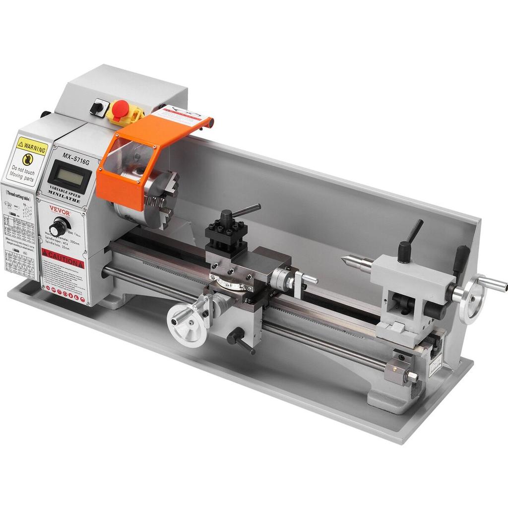 Mini Metal Lathe Machine, 7'' X 16'', 800W Precision Benchtop Power Metal Lathe, 150-2500 RPM Continuously Variable Speed, with 3.9'' 3-jaw Metal
