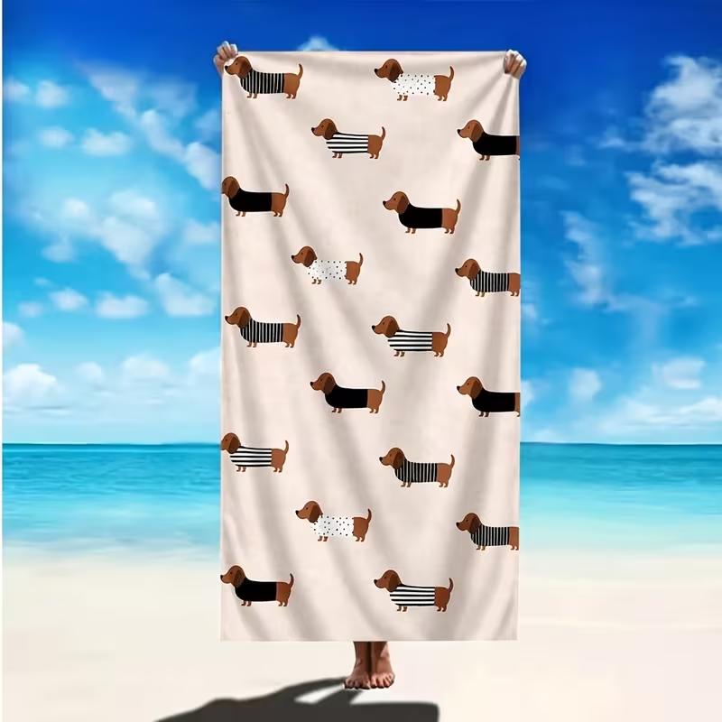 Light Blue Stripe Dachshund Dog Beach Towel Cute Pet Sausage Dog Print Quick Dry Absorbent Towel for Beach Summer