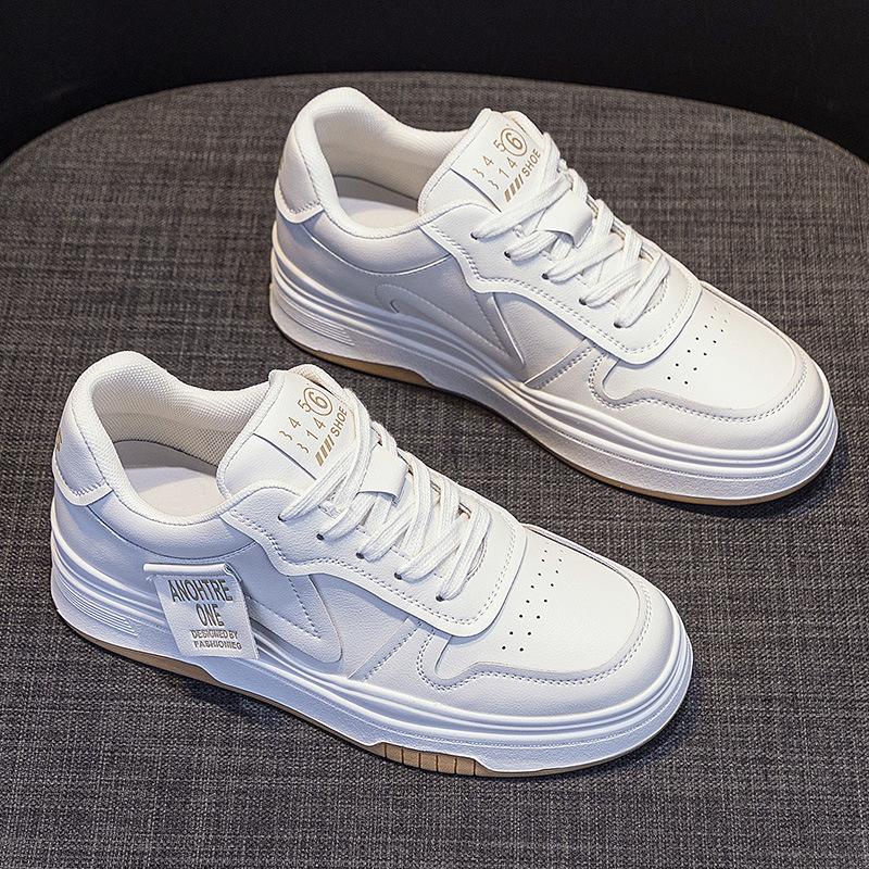 Women's High-top Leather White Shoes Trendy Autumn New Spring and Autumn Korean Version All-match Thick-soled Sneakers