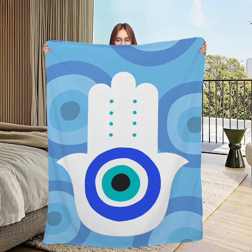 Evil Eye Mystical Bright Eye-catching Lucky Flannel Warm Comfort Soft Plush Blanket for Sofa Living Room Bedroom Travel Gift