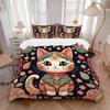 3pcs Colorful Floral Cat Bedding Set - 1 Soft Quilt Cover + 2 Pillowcases, Machine Washable - Suitable for All Seasons, Perfect Gift for Fam