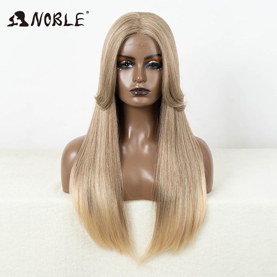 Noble Honey Blonde Synthetic Lace Front Wigs For Women Ombre Brown 24 inches Straight Lace Wig Highlight Glueless Cosplay Wig