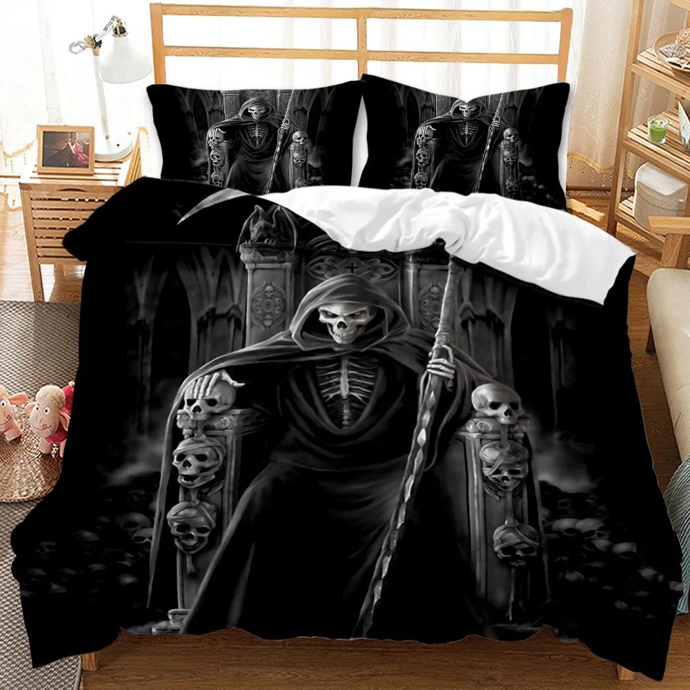 Skull Duvet Cover Set Halloween Men Horror Gothic for Boys Teens Adults Twin Bedding Set Queen King Size Polyester Qulit Cover