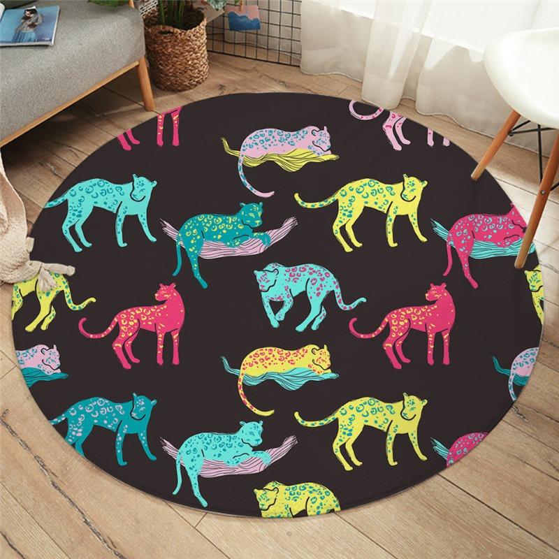 Watercolor Circular Carpet Tiger Print Carpet Living Room Dressing Room Sofa Border Sliding Mat Home Decoration