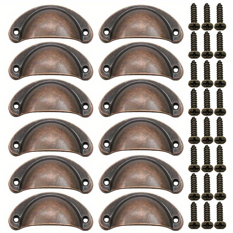 12pcs Shell Shape Retro Cabinet Handles, Antique Semi-Circular Drawer Pulls Set, Classic Vintage Furniture Renovation Hardware Accessories
