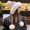 Winter Women's Velvet Thickened Warm Knitted Hat Mongolian Ear Protector Wool Hat Big Head Circumference
