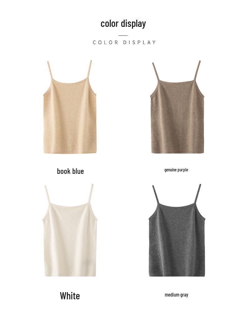 Le Kasha Women's Pure Cashmere Soft Sleeveless Camisole with Double Straps - Solid Autumn/Winter Wear