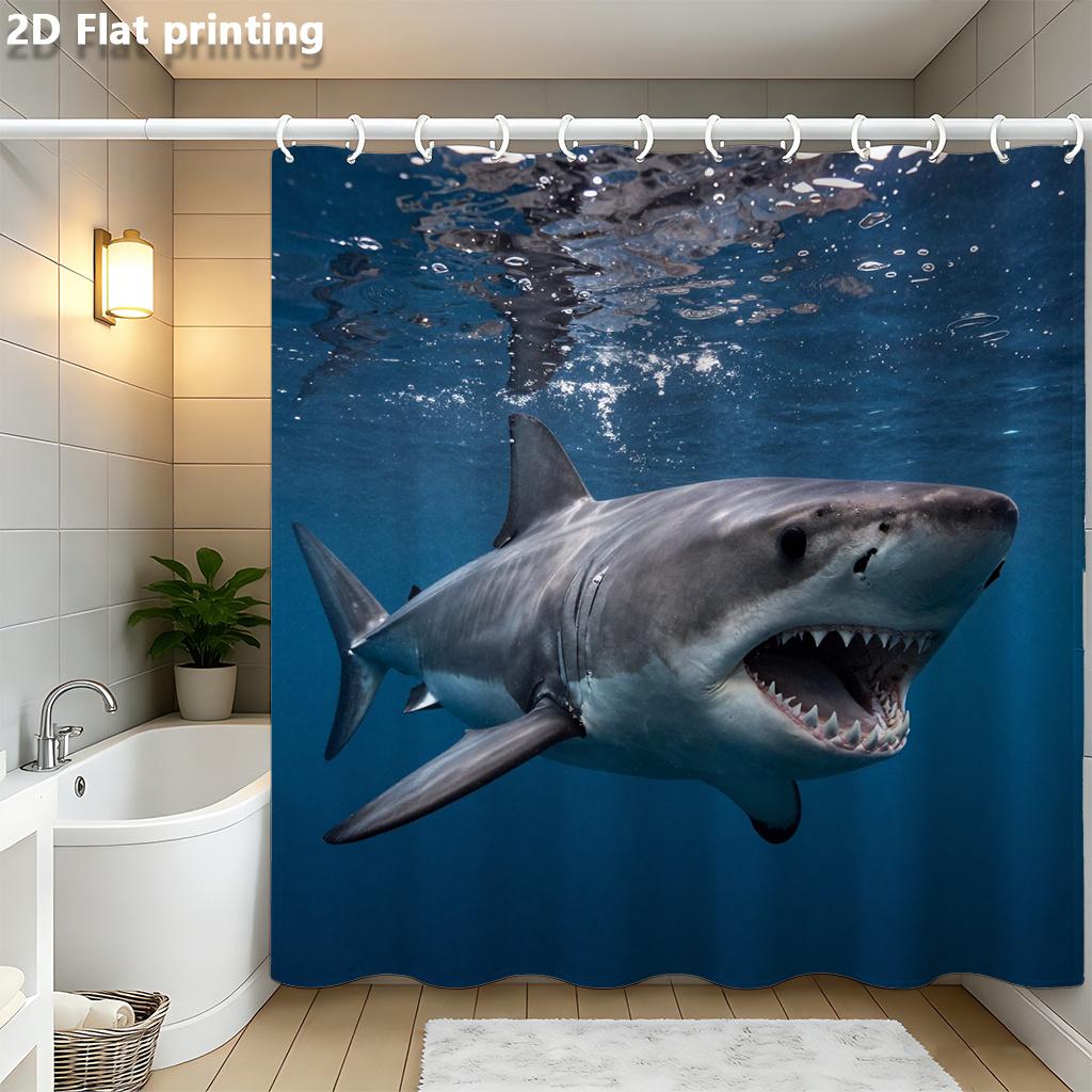 Realistic Great White Shark Underwater Shower Curtain Waterproof Easy To Clean Privacy Protection Ocean Animal Art Designmodern