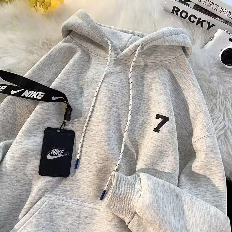 Unisex Loose Fit Thickened Velvet Hoodie with Logo Print for Autumn/Winter 2025