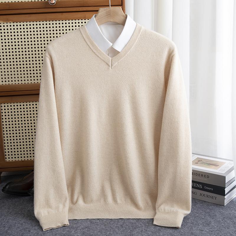 Heren Merino Wol Trui V-Hals Pullover Herfst Winter Kasjmier Warm Effen Gebreide Kleding Zakelijk Onderlaag Zachte Tops