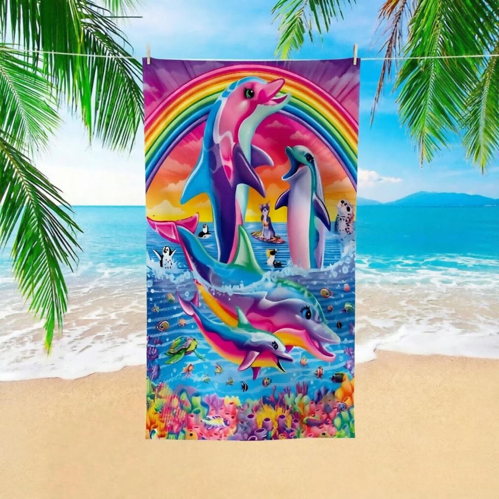 1pc Dolphin Microfiber Beach Towel, Multi-Purpose Yoga Fitness Camping Travel, Durable Outdoor Essential