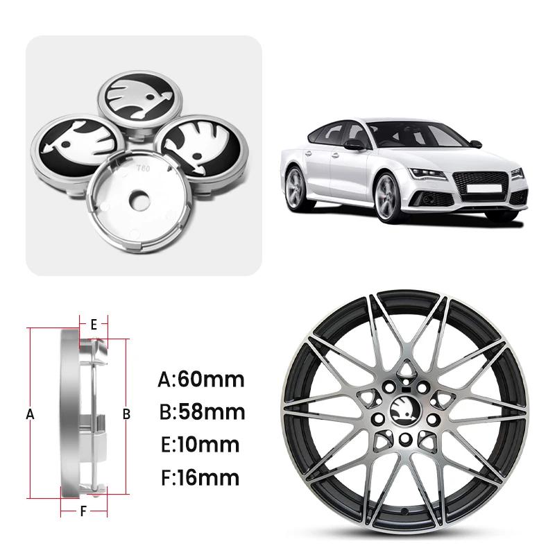 IYSZ8 4pcs 56mm+60mm Car Wheel Center Hub Cap Rim Cover Emblem Stickers For Skoda Octavia Fabia Kamiq Kapoq Kodiaq Rapid SCALA Superb