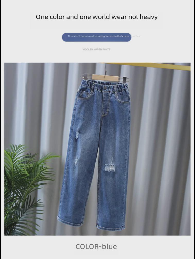 2022 Spring Wide-Leg Denim Pants for Girls - Korean Style, Medium/Large Sizes, Perfect for Spring & Autumn
