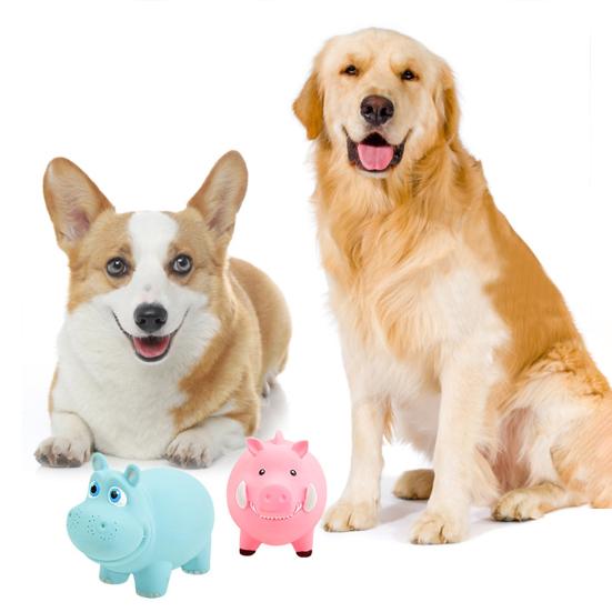 Cartoon Animal Dog Chew Toy with Squeaker Bite Resistant Latex Wild Boar Hippo Rhinoceros Pet Teething Cleaning Interactive Boredom