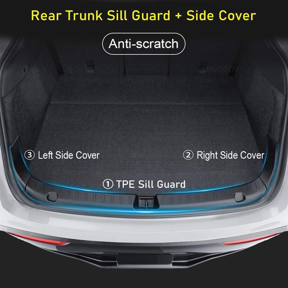 USVOTOV For Tesla Model Y Juniper 2025 Rear Bumper Guard Protector Trunk Mat Pad Door Threshold Sill Cover Travel Accessories