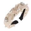 Cream Turban Headband With Pearls Decorative Fashionable For Hair