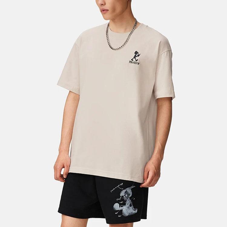 Li-Ning X Disney Pinocchio Serie Handbemalt Cartoon Print Lässiges Lockeres Kurzarm T-Shirt Herren Oberteile Weiß Sandgrau AHSS451-1