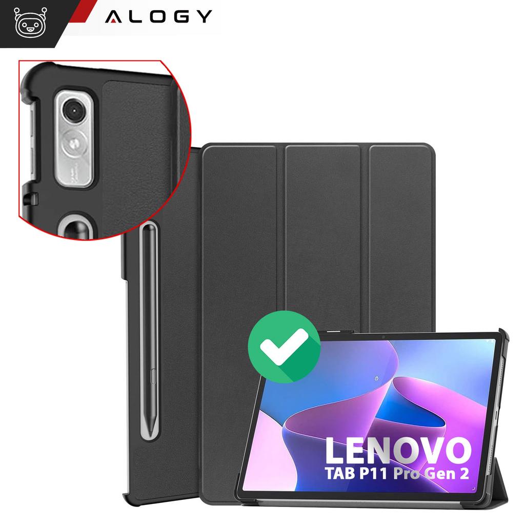 Etui Na Tablet Lenovo Tab P11 Pro 2 Gen 11.2 Tb-132Fu Tb-132Xu Obudowa Case Alogy Book Cover Czarne + Szkło