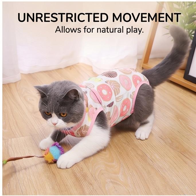 Breathable Soft Thin Cat Recovery Suit with Adjustable Velcro, Anti-Lick Sterilization Suit for Cats Post-Surgery, Weaning & Heat Period Care